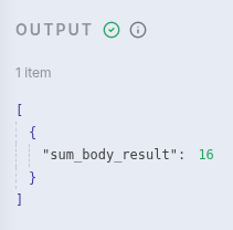 The output data of the Summarize node, showing a final value of 16.