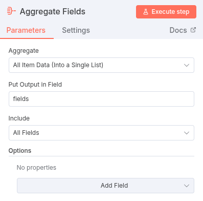 Aggregate Node settings, collecting all extracted data into a single list.